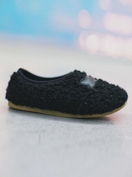 

Black Children Winter Synthetic Wool Slip-on Flat Shoes, Multicolor