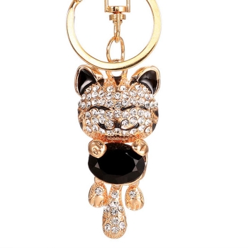 

Key Chains Lucky Smile Kitten Keyring Hollow Rhinestone Bag Charm Accessory, Multicolor