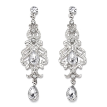 

1920s Flapper Austria Crystal Bridal Silver Dangle Earrings