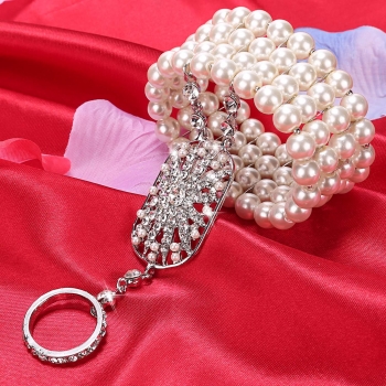 

1920's Great Gatsby Inspired Daisy Pearl Wedding Bracelet Crystal Finger Ring, Silver