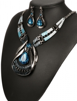 

Chic Modern Art Crystal Water Drop Gemstone Necklace & Stud Earrings Set, Blue