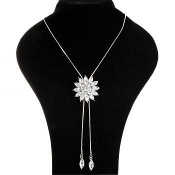 

Double Layer Crystal Lotus Flower Necklace, White