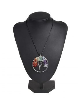

Colorful Natural Stone Tree Shaped Pendant Necklaces, Black