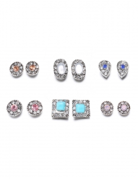 

Faux Opal Turquoise Rhinestone Oval Stud Earring Set, Silver