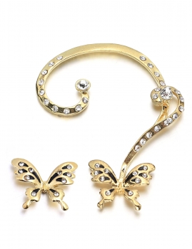 

Rhinestone Embellished Butterfly Shape Ear Cuffs, Gold black