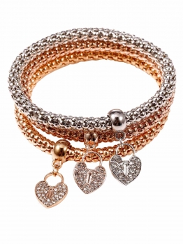 

Hearts Pendant 3PCS Set Rhinestone Charm Elastic Bracelets, Multicolor