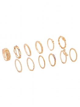 

12 PCS Gold Polished Crystal Stackable Finger Rings Set