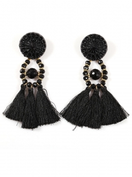 

Trendy Crystal Rhinestone Long Tassel Dangle Boho Fringe Drop Earrings, Multicolor