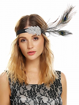 

Women Vintage Style Rhinestone Party Feather Headband, Multicolor