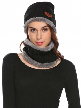 

Women Fleece Contrast Color Beanie Knitted Warm Winter Hat, Multicolor