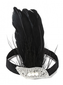 

Vintage Style Rhinestone Party Feather Headband Flapper Headpiece, Black