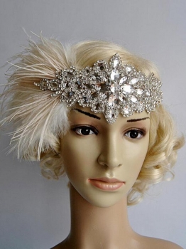 

Vintage Style Rhinestone Party Feather Headband Flapper Headpiece, Apricot
