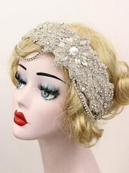 

Bridal Headpiece Vintage Style Rhinestone Party Flapper Headband, Apricot