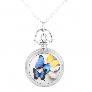 

Fashion Casual Butterfly Print Quartz Pocket Watch Pendant Necklace Chain