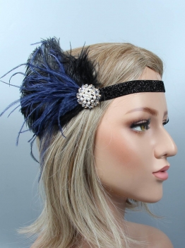 

1920s Women Vintage Style Party Rhinestone Feather Headband Flapper Headpiece, Black
