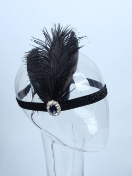 

1920s Women Vintage Style Party Rhinestone Feather Headband Flapper Headpiece, Black