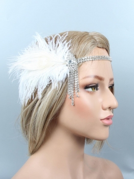 

1920s Women Vintage Style Party Rhinestone Feather Flapper Headband Bridal Headpiece, Black
