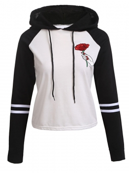 

Women Casual Raglan Long Sleeve Floral Embroidery Hooded Sweatshirts Pullover Hoodie, Multicolor