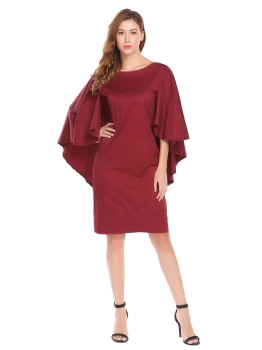 

Dark red Women Lace Up V Back Round Neck Sleeveless Cape Style Slim Fit Casual Dress, Multicolor