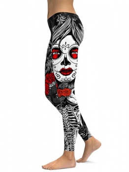 

Black Skull Face Printing Fitness Gym Yoga Elastic Leggings, Multicolor