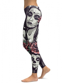

Women Mid Waist Face Printing Fitness Gym Yoga Elastic Leggings, Multicolor