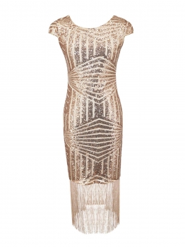 

Pink 1920s Sequin Embellished Fringed Dress, Multicolor