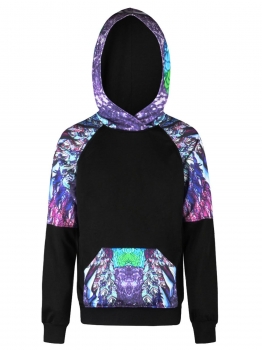 

Black Unisex Casual Long Sleeve 3D Digital Hummingbird Printing Pullover Hoodie, Multicolor