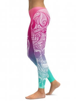 

As Picture Gradient Skull Printing Fitness Gym Yoga Elastic Leggings, Multicolor