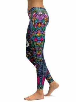 

As Picture Colorful Elephant Printing Fitness Gym Yoga Elastic Leggings, Multicolor