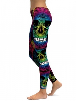 

As Picture Rainbow Skull Printing Fitness Gym Yoga Elastic Leggings, Multicolor
