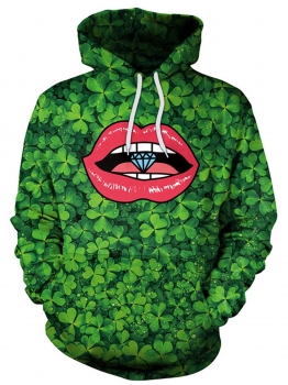 

Women Men Unisex Casual Loose Long Sleeve 3D Digital Clover Printing Pullover Hoodie, Multicolor