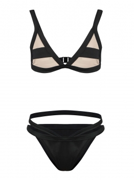 

Black Women Sexy Two Pieces Bikini Set Sheer Triangle Cup Bathing Suit Swimwear, Multicolor