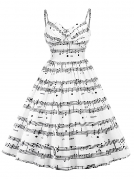 

Women Fashion Trendy Style Music Note Print Strap Sleeveless Swing Dress, Multicolor