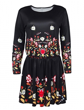 

Long Sleeve Floral Elastic Shift Casual Dress, Multicolor