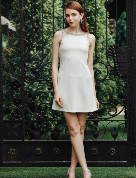 

Sleeveless Crew Collar Beading Cut Out A-Line Party Dress, Multicolor