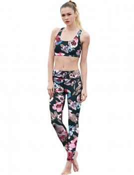

Floral Scoop Neck Racerback Sports Vest and Slim Pencil Pants Tracksuit, Multicolor