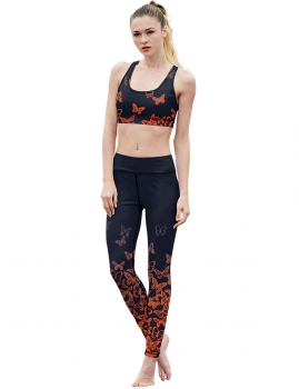 

Scoop Neck Butterfly Printed Racerback Vest and Slim Pencil Pants Tracksuit, Multicolor