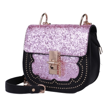 

Purple Rivet Sequins Studded Saddle Bag Shoulder Bag With Chain