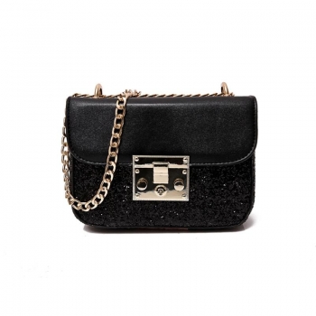 

Sequined Lock Flap Closure Shoulder Bag with Chain, Multicolor