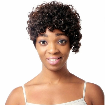 

Dark Brown Black Mix Color Short Spiral Curls Synthetic Material Wig