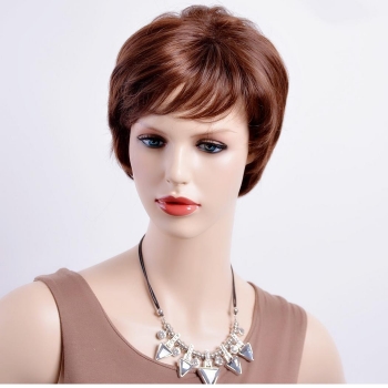 

Brown Short Slight Wave Oblique Bangs Synthetic Material Natural Wig