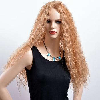 

Long Deep Curly Synthetic Material Natural Wig, Gold