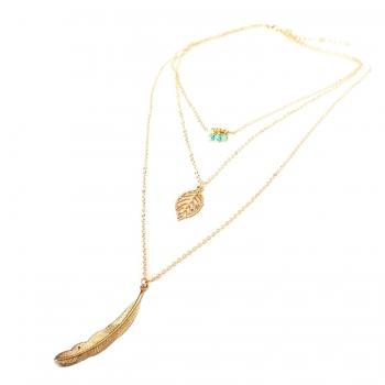 

Multilayer Leaf Pendant Chain Necklace, Multicolor