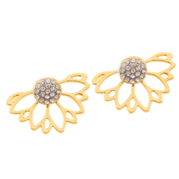 

Iron Rhinestone Hollow Fanshaped Double Sided Silver Plated Earrings, Multicolor