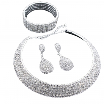 

Silver Artificial Diamond Jewelry Necklace Earrings Bracelets Charm Sets