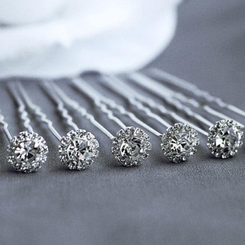 

10pcs Women Rhinestones Hairpins Wedding Bride Headdress Hair Accessories, Silver