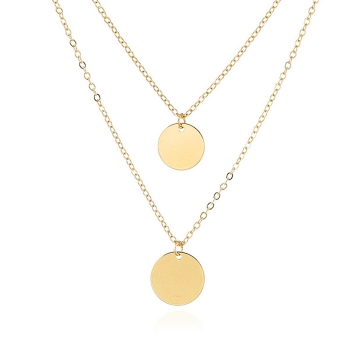 

Fashion Charm Women Statement Round Pendant Necklace Dual Layer Chain, Multicolor