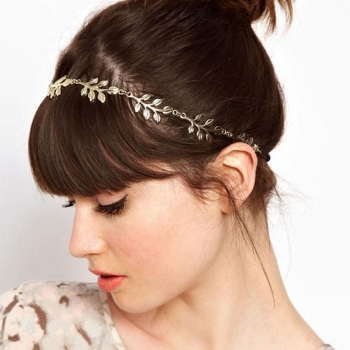 

Women Fashion Hair Accessory Metal Leaves Shape Elastic Headband Hair Band, Gold