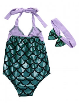 

Dark green Mermaid Bow Bikini Swimwear Swimsuit Swimming with Headband, Multicolor